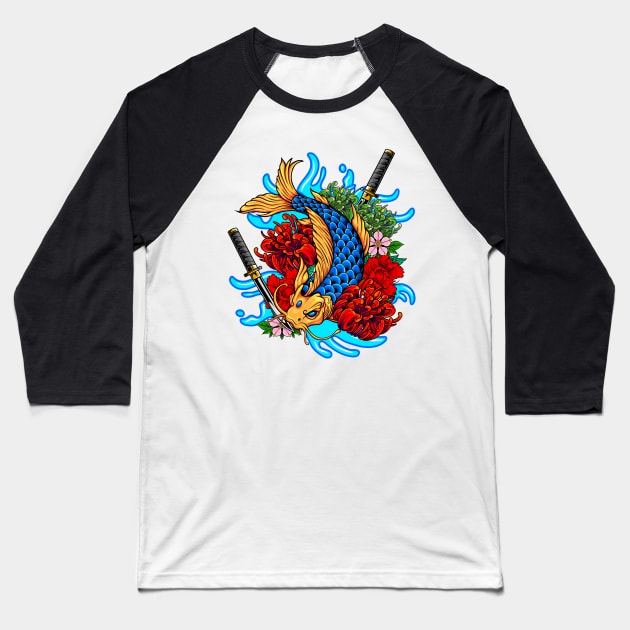 Japanese Koi Fish 1.1 Baseball T-Shirt by Harrisaputra
